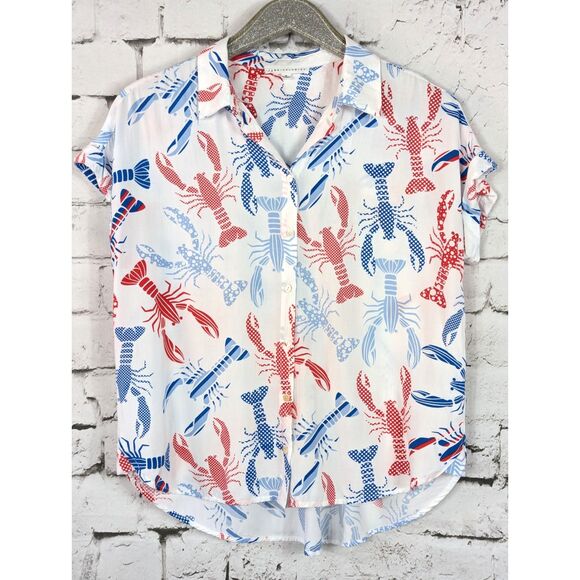 JANE + DELANCEY Novelty Lobster Print Coastal Beach Labor Day Cookout Medium - Picture 1 of 5